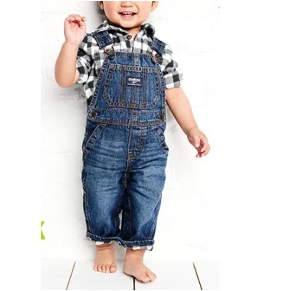 Oshkosh B'gosh Toddler Unisex Knit-Like Denim Overalls Size 9M